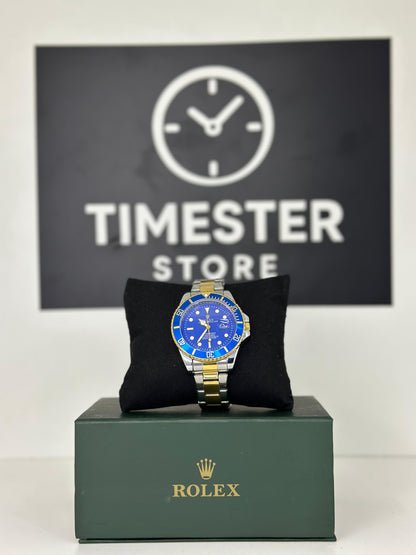 Rolex submariner silver with blue rotating dial with date