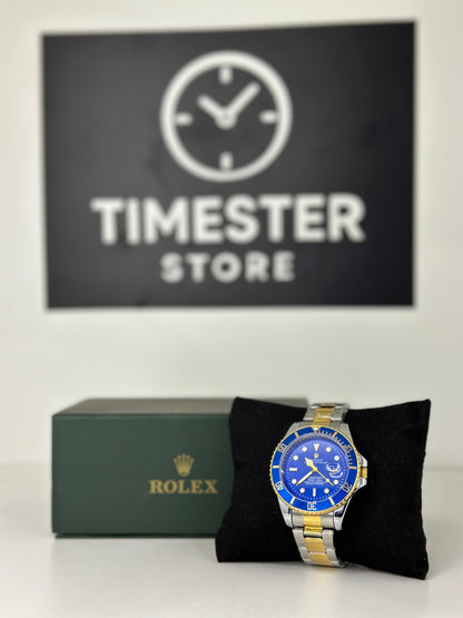 Rolex submariner silver with blue rotating dial with date